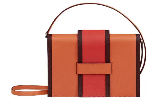 HERMES H Passant Evergrain & Evercolor Calfskin Clutch Regular Women's Red Earth/Saddle Red/Orange Red