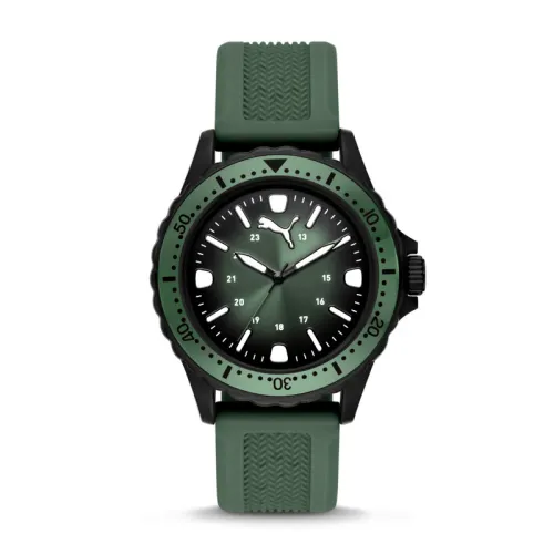 PUMA Rubber quartz watch strap, green dial, waterproof fashionable trend men's watch, quartz mechanism, 44mm