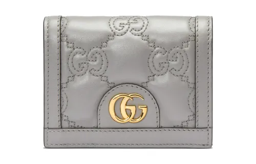 GUCCI GG Matelassé Leather Clutch Card Holder Wallet Small Women's Gray