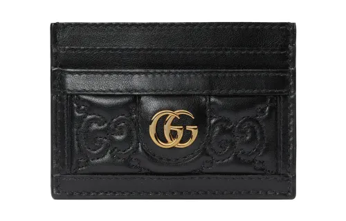 GUCCI GG Matelassé Leather Clutch Card Holder Small Women's Black