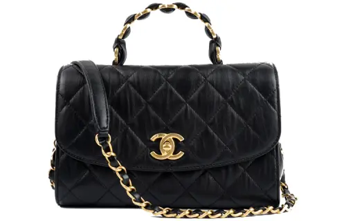 CHANEL Coco Handle Wrinkle Lambskin One Shoulder Handbag Large Women's Black