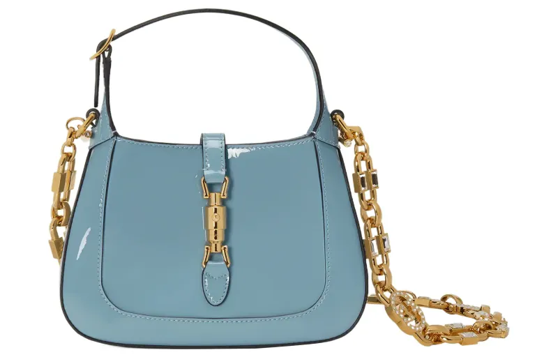 GUCCI Jackie 1961 Patent Leather Crescent Shoulder Bag Shoulder Bag Mini Women's Blue