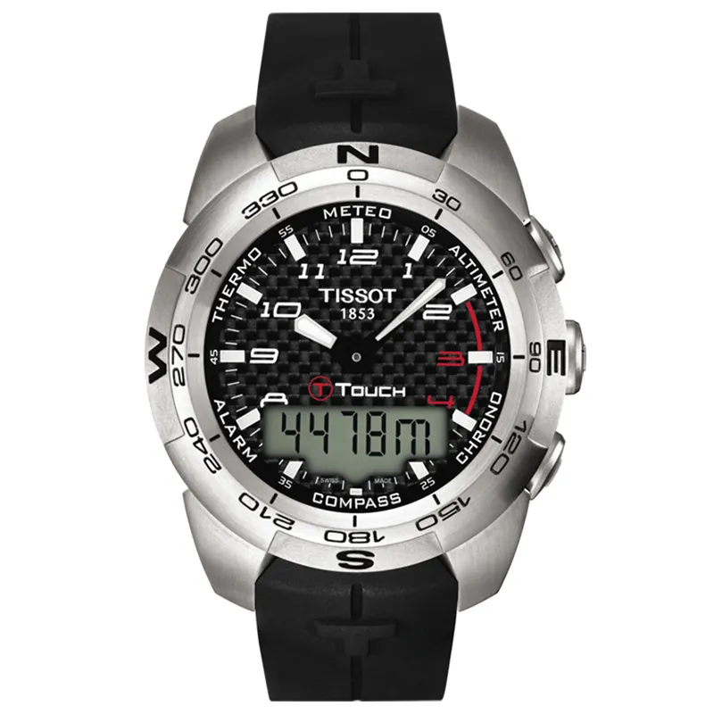 TISSOT Quartz Movement 100m Waterproof Men's Watch Black Dial Stainless Steel Case Rubber Strap