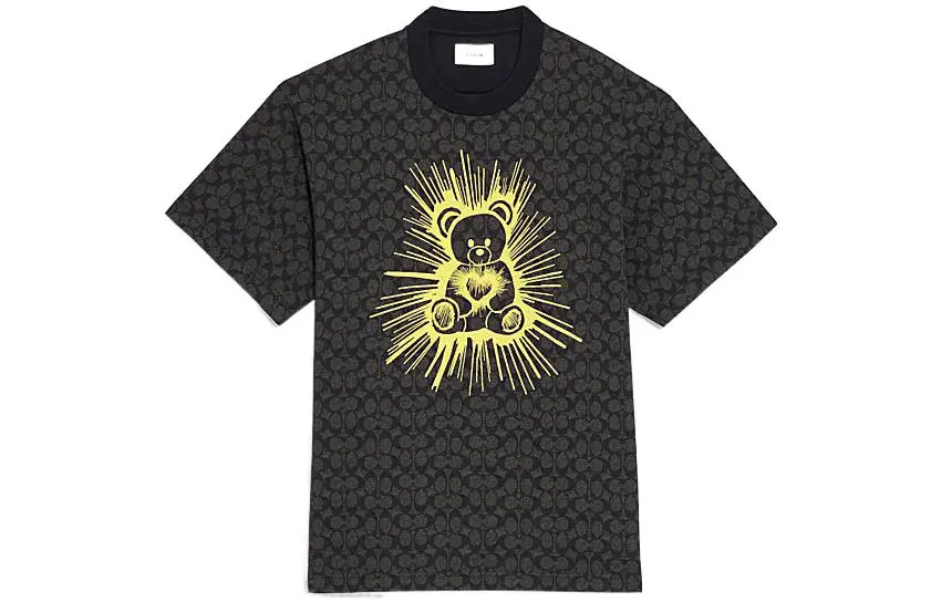 COACH T-Shirts Men's Yellow Crew Neck Moderate Straight Fit