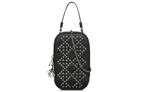 DIOR Lady Dior Sheepskin Handbag, Shoulder Bag, Crossbody Bag, Cell Phone Pouch Women's Black
