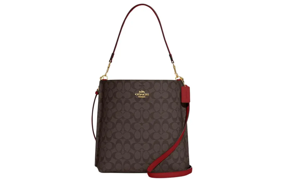 COACH Mollie Coated Canvas With Smooth Leather Bucket Bag Handbags Large Women's Brown