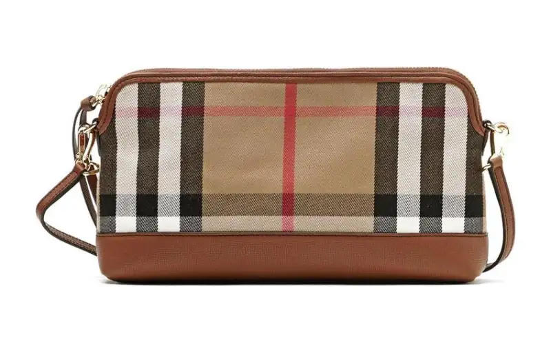 Burberry House Cotton With Calfskin Trim One Shoulder Crossbody Clutch Small Women's Tan
