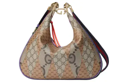GUCCI Attache Multicolor Double G Patchwork Canvas Dumpling Bag, Portable Crossbody Bag, Shoulder Bag Women's