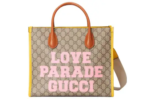 GUCCI Love Parade Letter Print Monogram Canvas With Leather Trim Handbag Small Men's Ebony & Brown