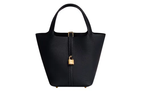 HERMES Picotin Lock Clemence Bullock Leather Basket Bag, Bucket Bag, Handbag 22 Women's 3Y Caban Dark Blue
