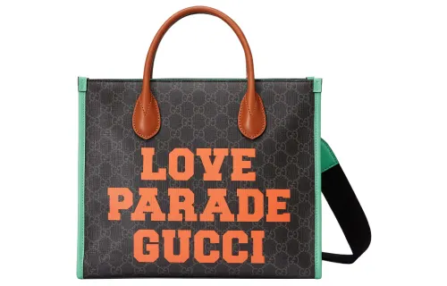 GUCCI Canvas With Leather Trim Tote Bag, Shopping Bag, Shoulder Bag, Crossbody Bag, Handbag Small Men's Black/Brown