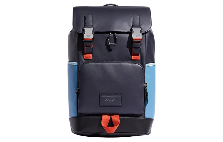 COACH Track Cow Leather With Textile Backpack Large Men's Midnight Blue