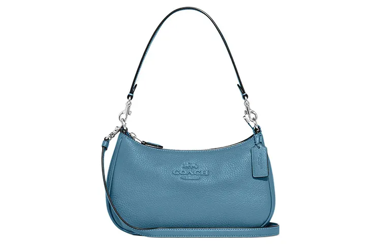 COACH Teri Grain Leather Shoulder Bag, Portable Crossbody Bag Women's Pacific Blue