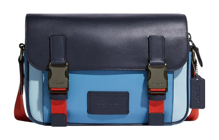 COACH Track Cow Leather Crossbody Bags Large Men's Midnight Blue & Pacific Blue