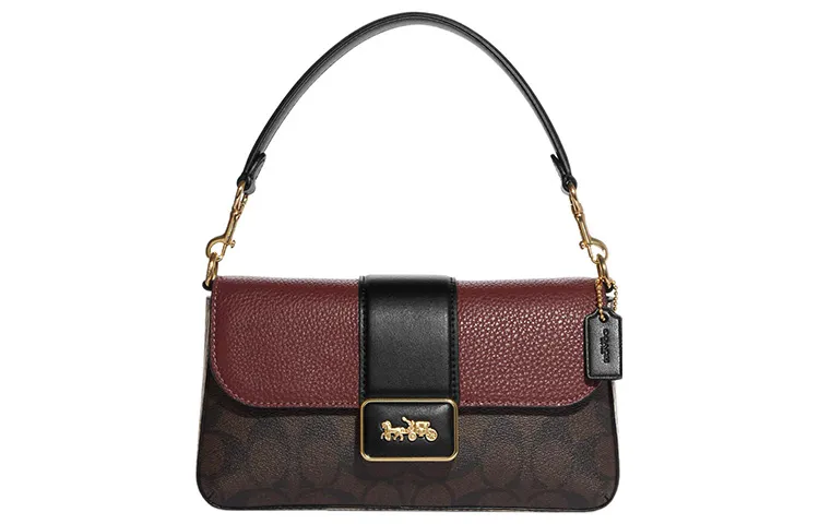 COACH Grace With Cow Leather Shoulder Bag, Portable Crossbody Bag Regular Women's Red & Brown & Black