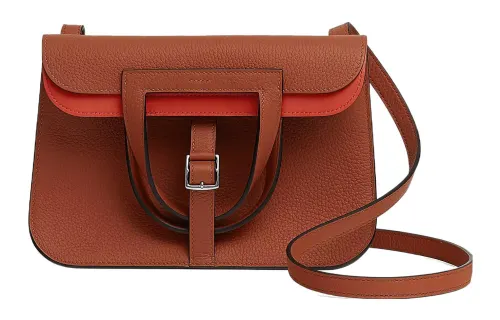 HERMES Halzan Clemence Bullock Leather Handbag, Shoulder Bag, Crossbody Bag Women's Bronze/Flame Red