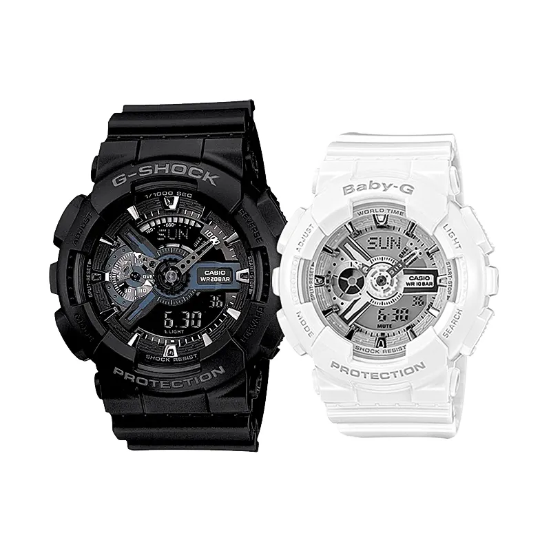 CASIO GA&BA Quartz Movement Resin Strap Watch Unisex Silver Dial