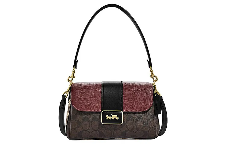 COACH Grace Artificial Leather With Sheepskin Shoulder Bag, Portable Crossbody Bag Large Women's Brown & Red