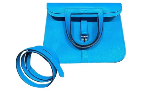 HERMES Halzan Evercolor Calfskin Handbag, Shoulder Bag, Crossbody Bag 25 Women's 0F Bleu Frida Blue