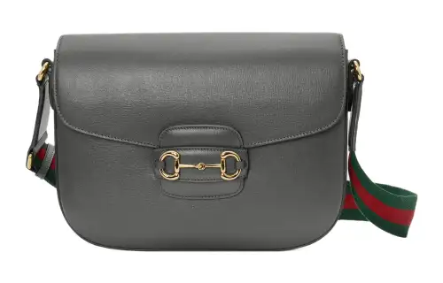 GUCCI Horsebit 1955 Leather Messenger Bag, Crossbody Bag, Shoulder Bag Men's Gray