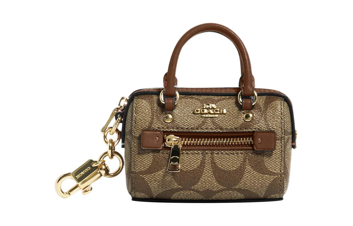 COACH Canvas With Smooth Leather Bag Charm Bag Merch Women's Khaki & Saddle