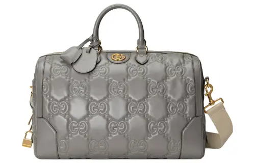 GUCCI Leather Handbag, Shoulder Bag, Crossbody Bag, Travel Bag Medium Women's Gray