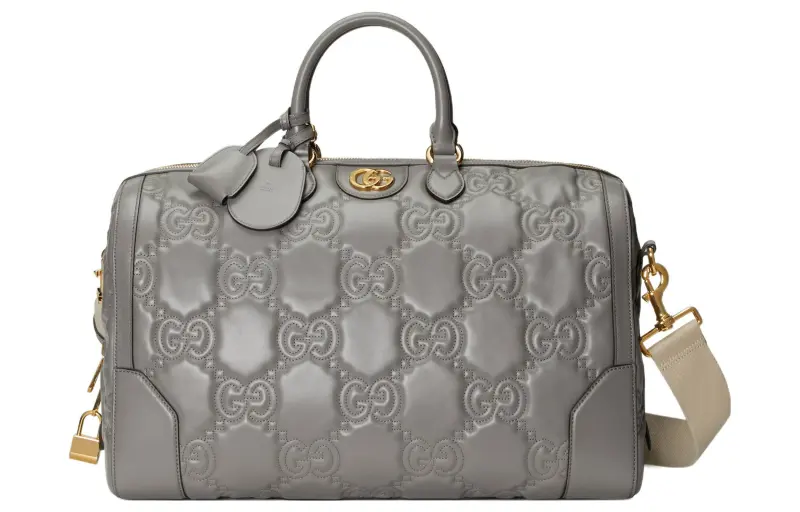 GUCCI Leather Handbag, Shoulder Bag, Crossbody Bag, Travel Bag Medium Women's Gray