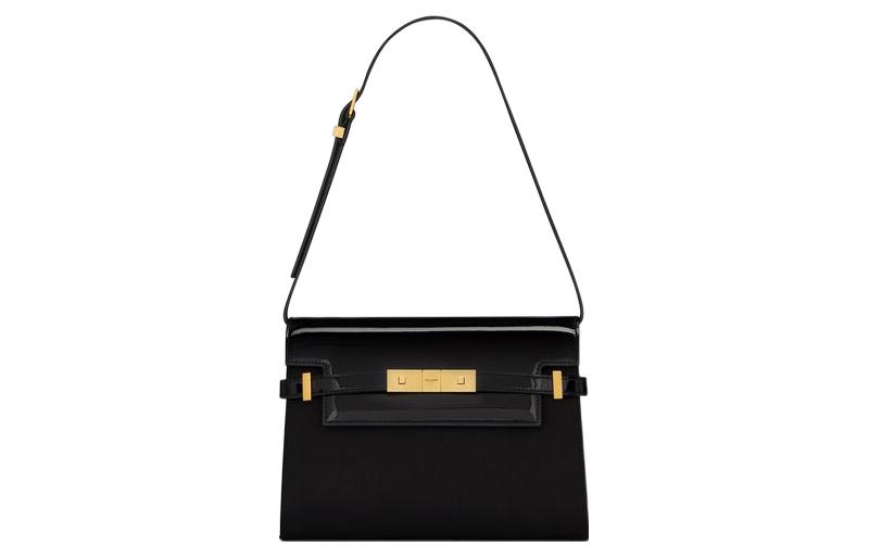 SAINT LAURENT Manhattan Patent Leather Calfskin Shoulder Bag Women's Black