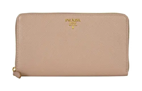 PRADA Cross Grain Leather Clutch Wallet Women's Dusty Pink