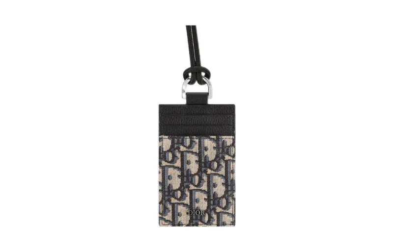 DIOR Grain Cow Leather With Textile Card Holder Card Holder Regular Men's Beige/Black