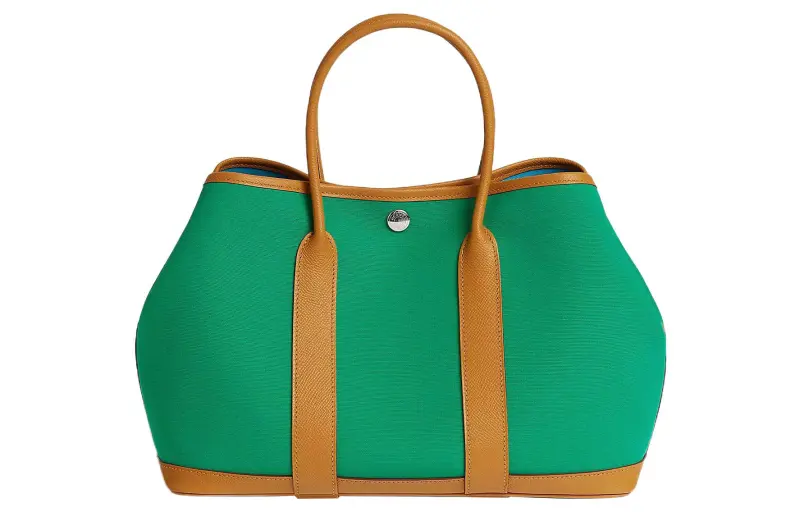 HERMES Garden Party Canvas And Epsom Calfskin Handbag 30 Women's Mint Green/Sesame