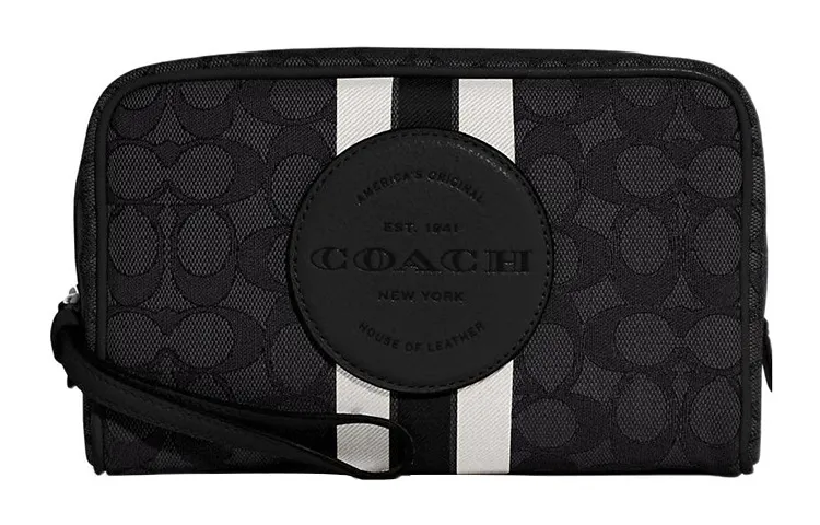 COACH Dempsey Leather Wrist Bag Makeup Bag Small Women's Black