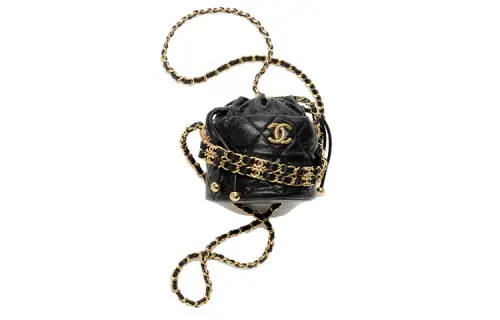CHANEL 22K Autumn And Winter Grain Embossed Calfskin Bucket Bag One Shoulder Crossbody Clutch Women's Black