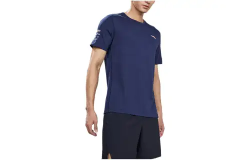 ANTA T Shirts Men's Blue Crew Neck Moderate Straight Fit