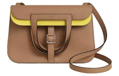 HERMES Halzan Clemence Bullock Leather Crossbody Bags Women's Milk Tea/Lemon