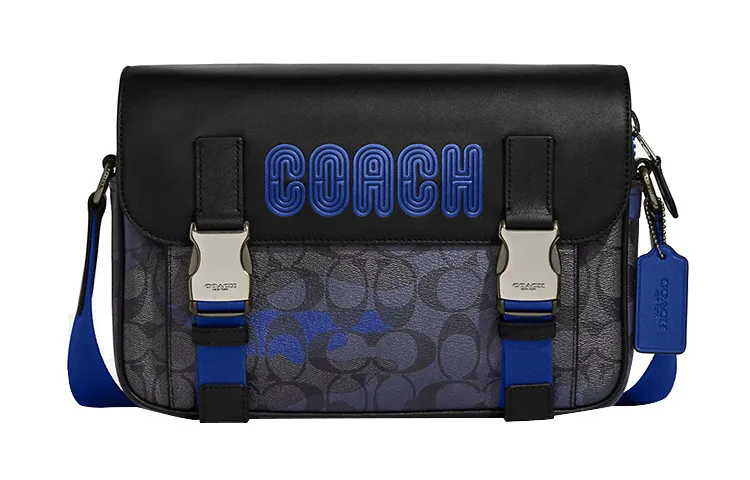 COACH Track Coated Canvas With Leather Crossbody Bags Medium Men's Old Rose & Blue