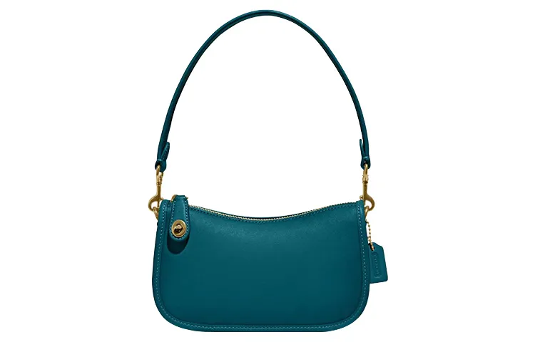 COACH Swinger Leather Shoulder Bag, Pochette, Handbag Women's Lake Green