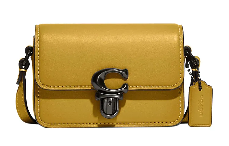 COACH Studio Cow Leather With Leather Shoulder Bag, Crossbody Bag Small Women's Light Yellow