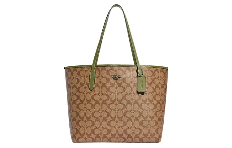 COACH City Artificial Leather Tote Bag, Shopping Bag, Handbag, Shoulder Bag Large Women's Brown Green