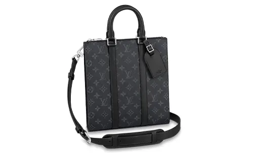 LOUIS VUITTON Sac Plat Coated Canvas Cow Leather Patchwork Trim Handbag Shoulder Bag Crossbody Bag Regular Men's Black