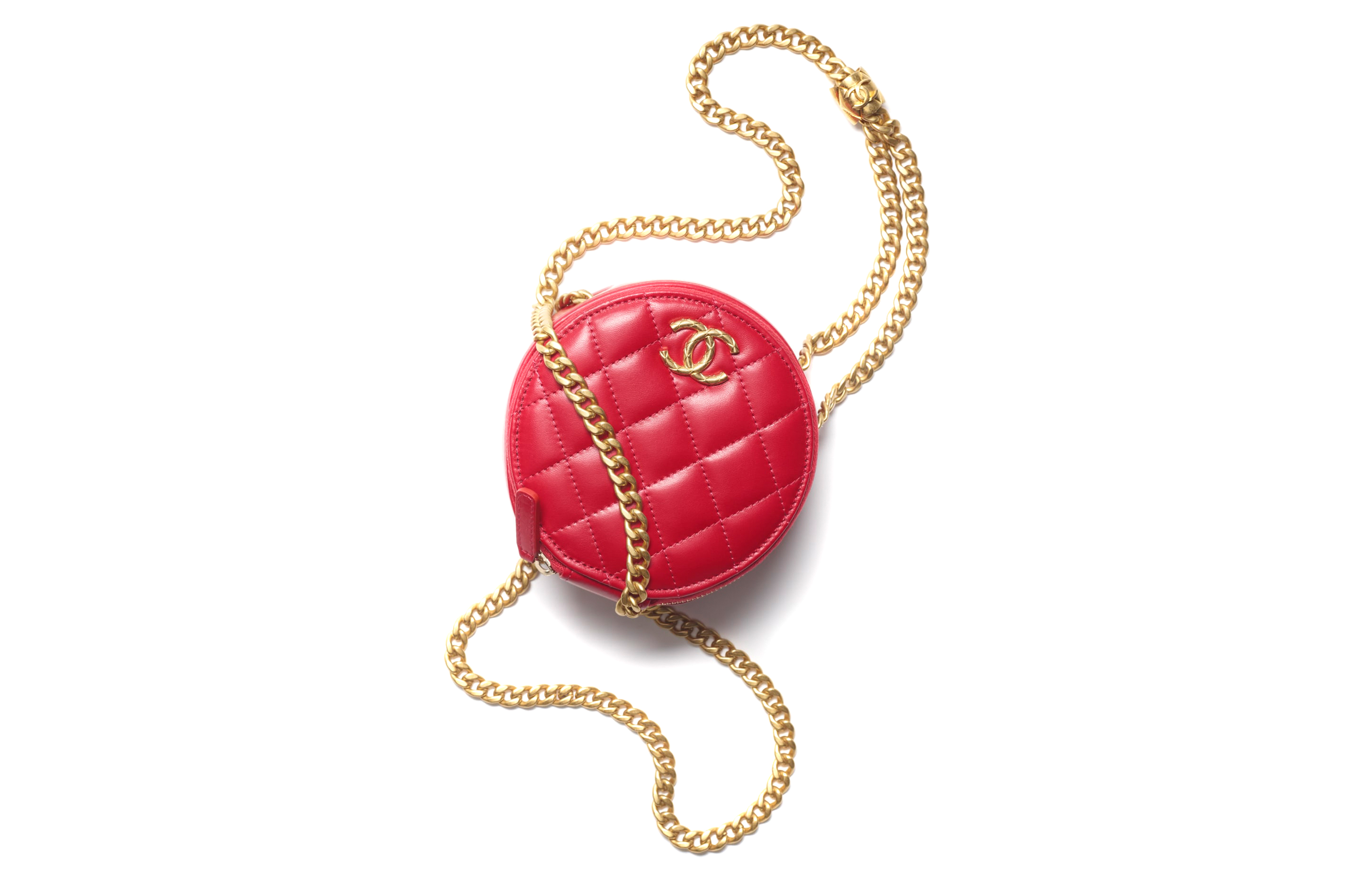 CHANEL 22K Autumn And Winter Sheepskin Evening Bag Round Bag One Shoulder Crossbody Clutch Regular Women's Red