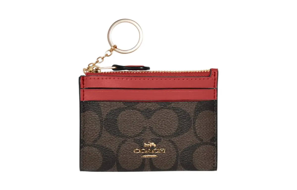COACH Skinny Id Case Coated Canvas With Leather Card Holder Card Holder Mini Women's Red/Brown