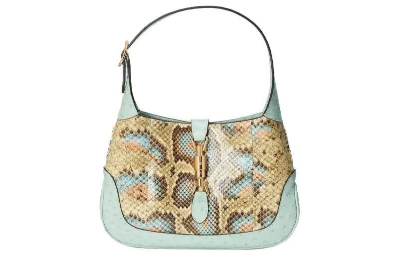 GUCCI Jackie 1961 Python Skin With Ostrich Leather Crescent Shoulder Bag Shoulder Bag Women's