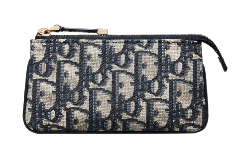 DIOR DiorTravel Twill Jacquard Key Pouch Women's Blue