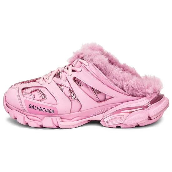 Balenciaga Track Mule Pink Faux Fur Women's
