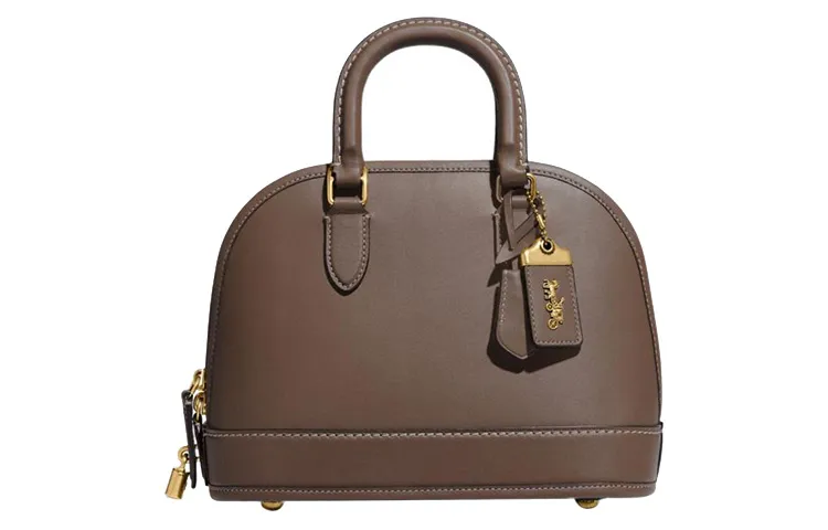 COACH Revel Baseball Glove Tanned Leather Dome Bag, Shoulder Bag, Crossbody Bag, Handbag Medium Women's Brown Gray