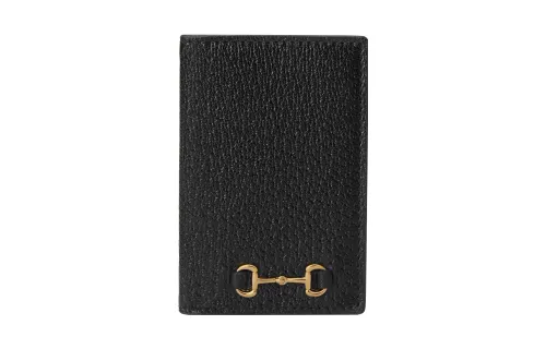 GUCCI Leather Card Holder Card Holder Men's Black
