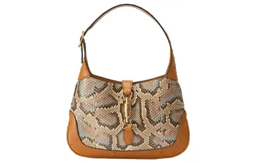 GUCCI Jackie 1961 Python Skin With Ostrich Leather Crescent Shoulder Bag Shoulder Bag Women's Brown
