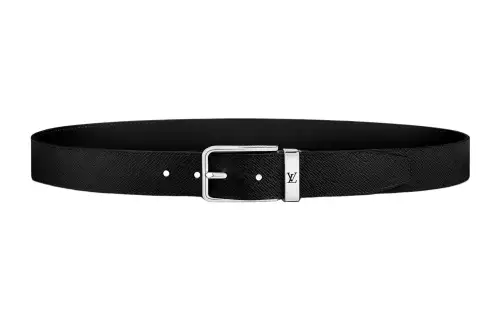 LOUIS VUITTON Pont Neuf Cow Leather Belts Men's Black Width 3.5cm