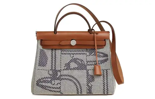HERMES Herbag Zip Hunter Leather And H Canvas Shoulder Bag, Crossbody Bag, Handbag 31 Unisex Brown/Gray